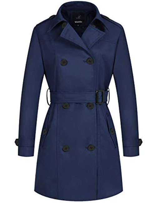 Wantdo Women s Trenchcoat Long Trench Coat with Belt Navy X Large