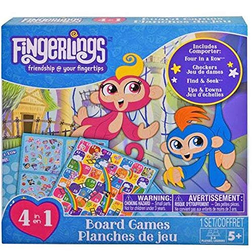 Fingerlings 4 in 1 Board Game Set - Four in A Row, Checkers and More
