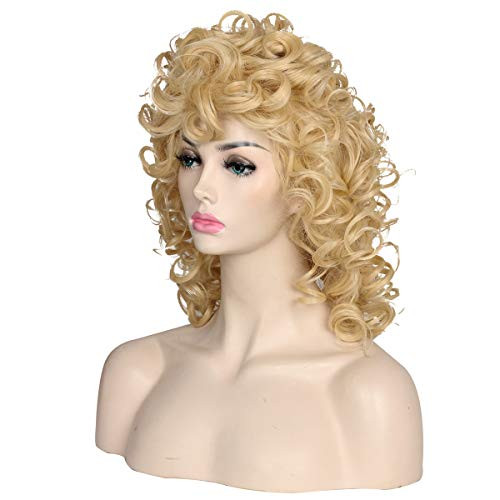 ColorGround Medium Long Curly Blonde 80S Rocker Wig for Women