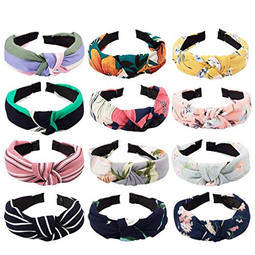 Knot Headband Wide Knotted Headbands for Women 12 Pack Head Bands Women Hair Knotted Headband for Women Knot Headbands Womens Headbands Elastic Turban Boho Bandeau Hair Accessories for Washing Face