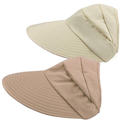 HINDAWI Sun Hats for Women Wide Brim UV Protection Sun Hat Summer Beach Packable Visor Beige