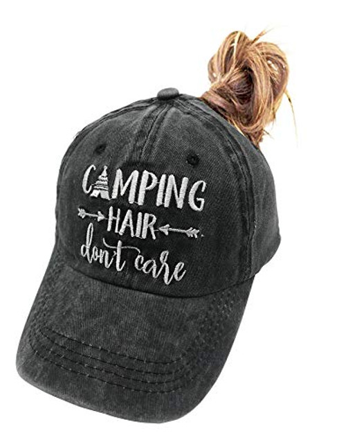 MANMESH HATT Camping Hair Don t Care Ponytail Hat Vintage Washed Distressed Baseball Dad Cap for Women Black One Size MANMESH HATT Camping Hair Don t Care Ponytail Hat Vintage Washed Distressed Baseball Dad Cap for Women Black One Size