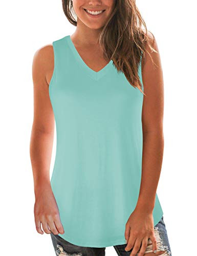NIASHOT Aqua Tank Tops for Women s Basic V Neck Sleeveless Summer Tee Shirts L