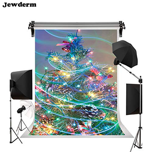 Jewderm 5x7ft Photography Backdrop Merry Christmas Tree Photo Background Colorful Lights for Party Wall Decoration Photographic Studio Props