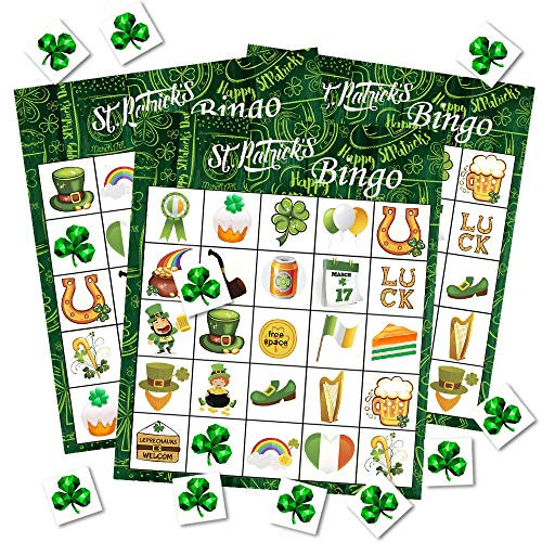 St Patrick s Day Bingo Game   Shamrock Bingo for Kids Class Party Supplies Activity   33 Players