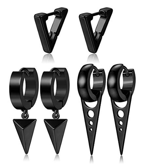 ORAZIO Black Earrings for Men Women Stainless Steel Kpop Triangle Punk Huggie Hoop Earrings ORAZIO Black Earrings for Men Women Stainless Steel Kpop Triangle Punk Huggie Hoop Earrings