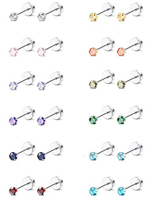 ORAZIO CZ Stud Earrings for Women Men Stainless Steel Cubic Zirconia Screwback Earrings Set 3MM ORAZIO CZ Stud Earrings for Women Men Stainless Steel Cubic Zirconia Screwback Earrings Set 3MM