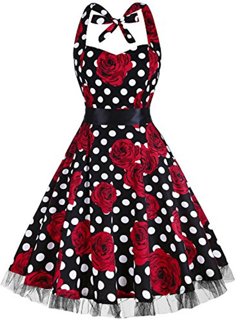 oten Women s Vintage Polka Dot Halter Dress 1950s Floral Sping Retro Rockabilly Cocktail Swing Tea Dresses Rose oten Women s Vintage Polka Dot Halter Dress 1950s Floral Sping Retro Rockabilly Cocktail Swing Tea Dresses Rose