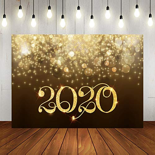 Happy New Years Theme Backdrop 2020 Festival Glitter Bokeh Gold Dots Party Background New Year Eve Party Decorations Banner Photo Studio Props 7x5ft Vinyl