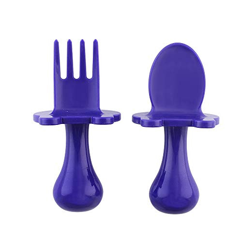 Babyware by eZtotZ   Made in USA   First Self Feeding Baby Spoon and Fork Training Utensil Set   Anti Choke Baby Led Weaning Stage 1   6 Months     BPA Free  Purple