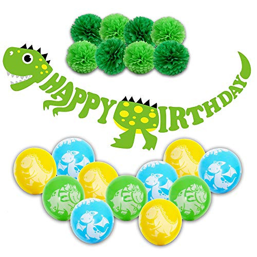 Famicitate Dinosaur Theme Birthday Party Supplies Pack for Kids,Birthday Party Decoration Set,Green Dinosaur Banner Balloons Tissue Paper Pom-Poms Famicitate Dinosaur Theme Birthday Party Supplies Pack for Kids,Birthday Party Decoration Set,Green Dinosaur Banner Balloons Tissue Paper Pom-Poms