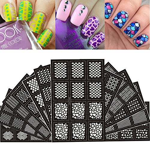 Ejiubas 144 Pieces 24 Different Designs Nail Vinyls Nail Stencil Sheets Easy Nail Art Nail Guides Nail Stickers Set 12 Sheets Ejiubas 144 Pieces 24 Different Designs Nail Vinyls Nail Stencil Sheets Easy Nail Art Nail Guides Nail Stickers Set 12 Sheets