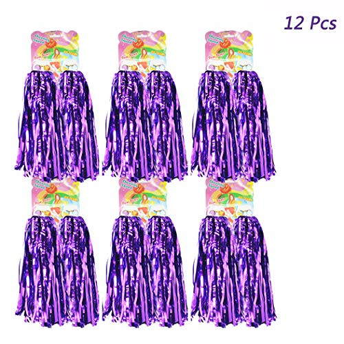 hatisan 12 Pack Cheerleading Pom Poms Cheerleader Pompoms Metallic Foil Pom Poms for Sports Team Spirit Cheering Party Dance Useful Accessories  Purple