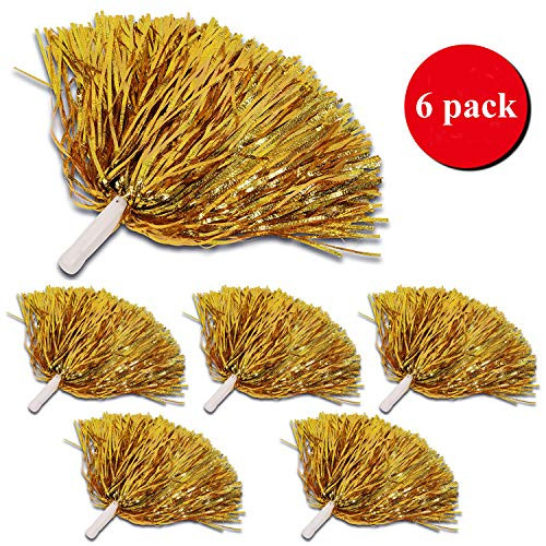 Sanlan Cheerleader Pom Poms 12pcs Cheerleading Poms Metallic Foil Pom Poms Squad Cheer Sports Party Dance Useful AccessoriesPlastic Cheerleading Pom Poms for Sports