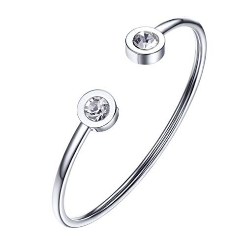 PROSTEEL April Birthstone Diamond Cuff Bracelet Stainless Steel Clear Crystal Bangle Bridesmaid Girls Women Jewelry Birthday Gift