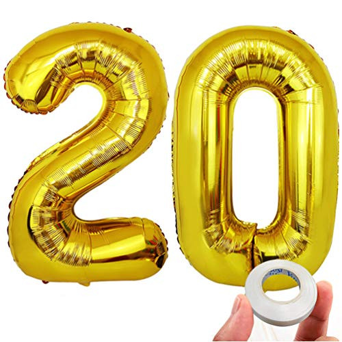 KEYYOOMY 40 In Big 20 Number Balloons Gold Large Foil Mylar Number 20 Balloons for 20 Birthday Party Anniversary Decorations Number 20 40 In Gold Color KEYYOOMY 40 In Big 20 Number Balloons Gold Large Foil Mylar Number 20 Balloons for 20 Birthday Party Anniversary Decorations Number 20 40 In Gold Color