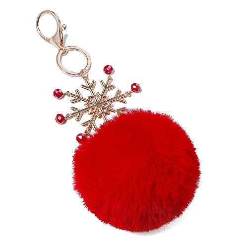 Faux Rabbit Fur Fluffy Pompom Ball Bag Charms Keychains  red