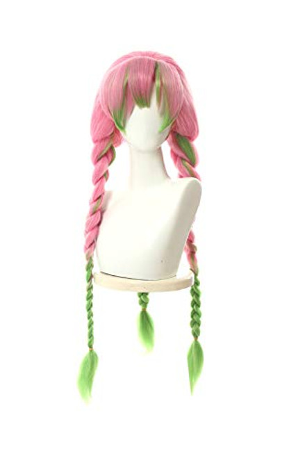 Kanroji Mitsuri Cosplay Wig Demon Slayer Mitsuri Wig 3 Braided Anime Party Wig Pink Fade Green
