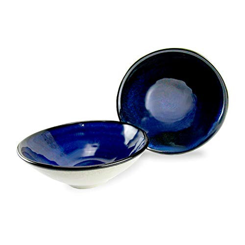 roro Hand Molded Stoneware Ceramic Blue Gray Conical Shallow Bowl 7 Inch