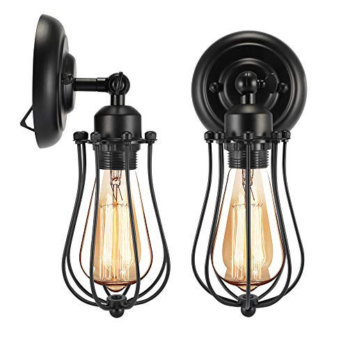 Wire Cage Wall Sconce 2 Pack Docean Hardware Industrial Wall Light Fixture Vintage Style Wall Lamp for Home Decor Headboard Bathroom Bedroom Farmhouse Porch Garage  Black Retro Style