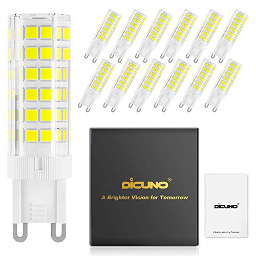 DiCUNO G9 Ceramic Base LED Light Bulbs 6W  60W Halogen Equivalent  550LM Daylight White  6000K  G9 Base G9 Bulbs Non Dimmable for Home Lighting 12 Pack