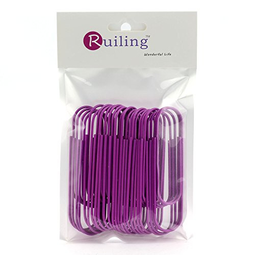 RuiLing 4" Inch (100mm) Mega Large Jumbo Giant Big Paper Clips,Vinyl Coated,Massive Mega - PURPLE 25 Pack