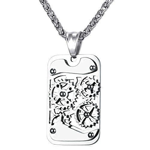 U7 Men Stainless Steel Steampunk Jewelry Cool Gear Pendant Dog Tag Necklace Chain 22