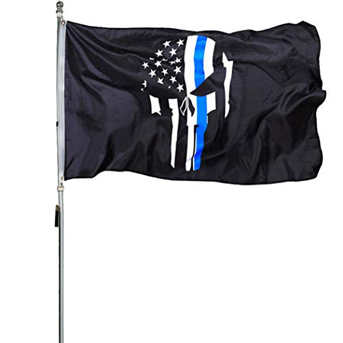 ROTERDON Thin Blue Line Punisher Flag   3x5 Feet Skull Durable Military Memorial USA America Banner Flags