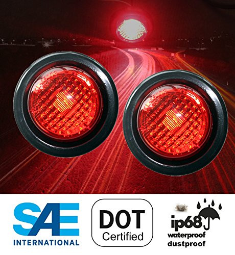 2 Red LED 2" Round Clearance Side Marker Light Kits with Light and Grommet Truck Trailer RV