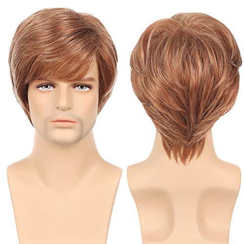 Kaneles Mens Short Wig Natural Hair Replacement Synthetic Costume Halloween Hair Wigs Light Brown Kaneles Mens Short Wig Natural Hair Replacement Synthetic Costume Halloween Hair Wigs Light Brown