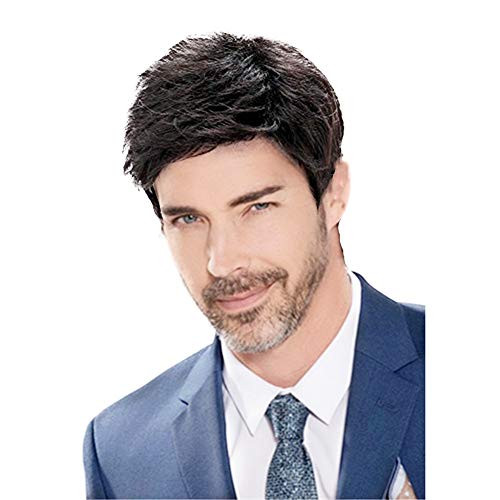 Kaneles Mens Wig Male Guy Short Layered Cosplay Costume Party Natural Hair  Black