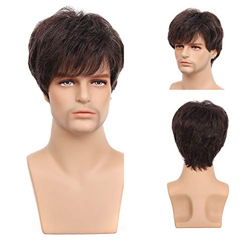 Kaneles Men s Short Brown Wig Natural Hair Replacement Synthetic Costume Halloween Hair Wigs