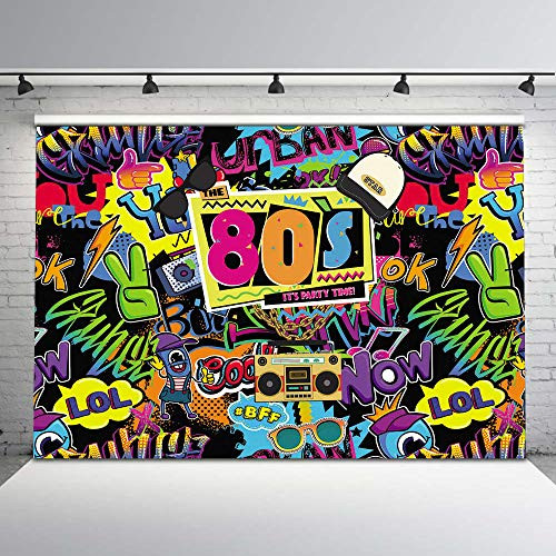 Mocsicka Hip Pop 80 s Photography Backdrop 80s Graffiti Photo Background Vinyl 7x5ft 80 Theme Party Banner Decorations Supplies