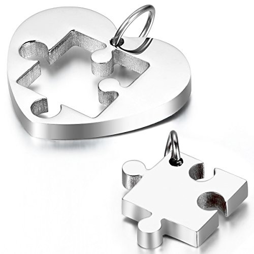 Cupimatch 2 Pieces Couples Necklace Stainless Steel Love Heart Puzzle Matching Pendant with Chain Cupimatch 2 Pieces Couples Necklace Stainless Steel Love Heart Puzzle Matching Pendant with Chain