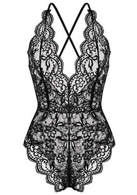 Women Lingerie One Piece Lace Teddy Bodysuit Babydoll Chemise Sleepwear Black L Women Lingerie One Piece Lace Teddy Bodysuit Babydoll Chemise Sleepwear Black L