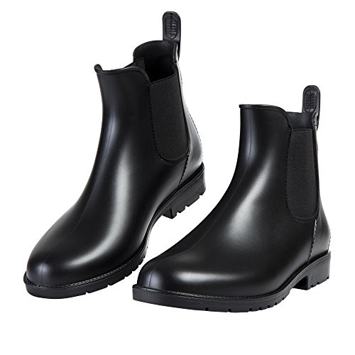 Asgard Women s Short Rain Boots Waterproof Black Elastic Slip On Ankle Booties 6 Black
