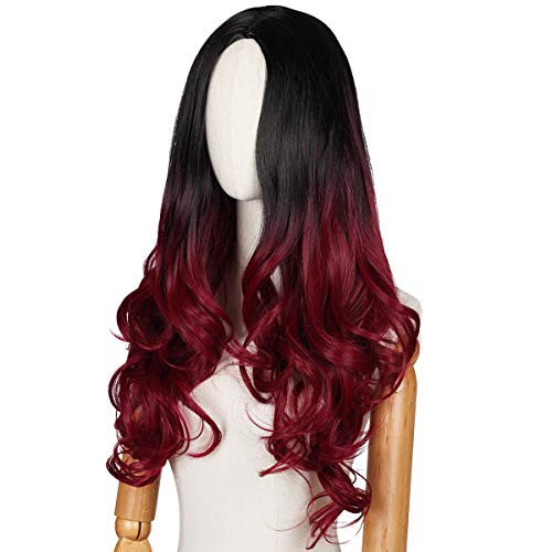 ColorGround Long Wavy Black Ombre Red Cosplay Wig for Women