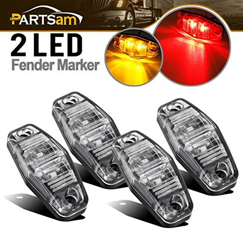 Partsam 4Pcs 25  Mini Oval Trailer Led Clearance and Side Marker Lights 2 Diodes Clear Lens Sealed LED Side Fender Mount Lights Boat Marine Led Courtesy Lights Waterproof  2 Amber   2 Red