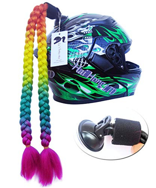 Hai Hong Helmet Pigtail Motorcycle Helmet Ponytail Bicycle Helmet Braids Hair Tails Used for Any Helmets Reusable Design 24Inch 2pcs Together
