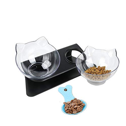 Aqueous Cat Elevated Double Transparent Plastic BowlPet Feeding Bowl Raised The Bottom for Cats and Small Dogs ?Cute Cat Face Double Bowl Aqueous Cat Elevated Double Transparent Plastic BowlPet Feeding Bowl Raised The Bottom for Cats and Small Dogs ?Cute Cat Face Double Bowl
