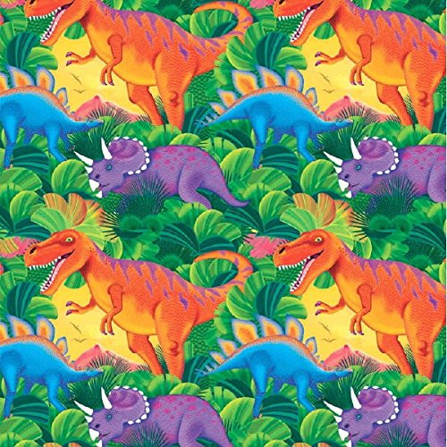 Amscan Prehistoric Party Dinosaur Printed Gift Wrap with Hang Tab , Paper, 5' x 30"