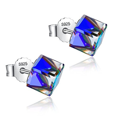 EleShow S925 Sterling Silver Earrings for Women Cube Earrings for Her Earrings hypoallergenic Crystal from Swarovski E Blue Stud Earrings EleShow S925 Sterling Silver Earrings for Women Cube Earrings for Her Earrings hypoallergenic Crystal from Swarovski E Blue Stud Earrings