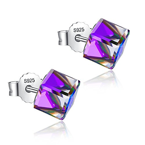 EleShow S925 Sterling Silver Earrings for Women Cube Earrings for Her Earrings hypoallergenic Crystal from Swarovski F Purple Stud Earrings EleShow S925 Sterling Silver Earrings for Women Cube Earrings for Her Earrings hypoallergenic Crystal from Swarovski F Purple Stud Earrings