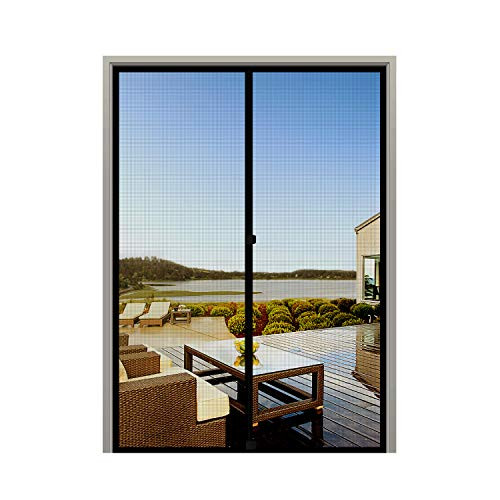 MAGZO Screen Door Magnets 48 x 80 Durable Fiberglass Double Door Mesh with Full Frame Hook Loop Fits Door Size up to 48 x80  Max Black