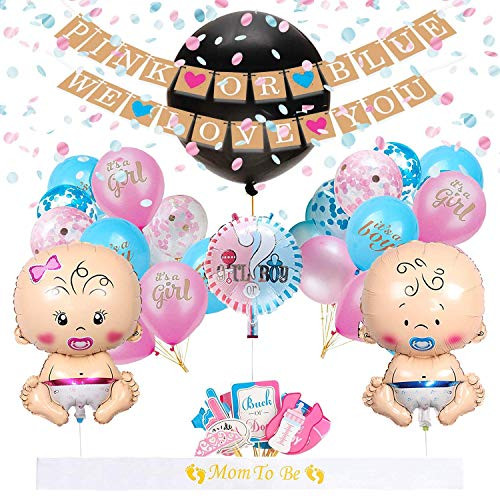 Baby Gender Reveal Party Supplies Kit For Baby Boy Or Girl Gender Reveal Decorations Boy or Girl Balloon Baby Shower Decorations Baby Reveal Props Gender Reveal Party Decorations  82 pcs