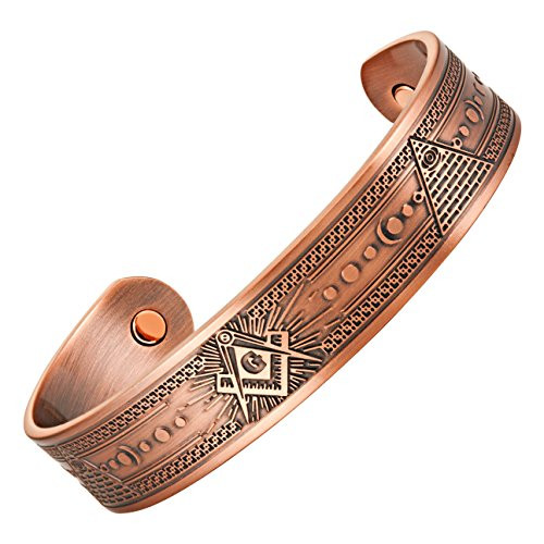 MasonicMan Masonic Men s Pure Copper Magnetic Adjustable Bracelet Bangle  Copper