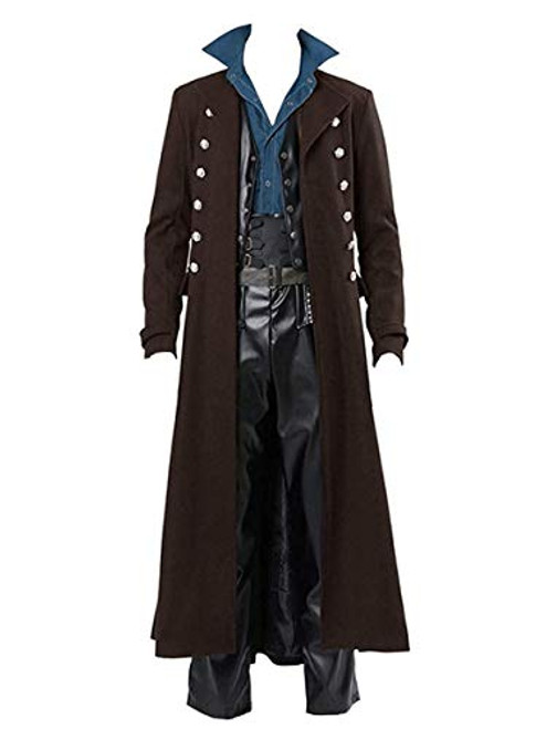 Mens Vintage Tailcoat Jacket Goth Long Steampunk Formal Gothic Victorian Frock Coat Costume for Halloween Brown