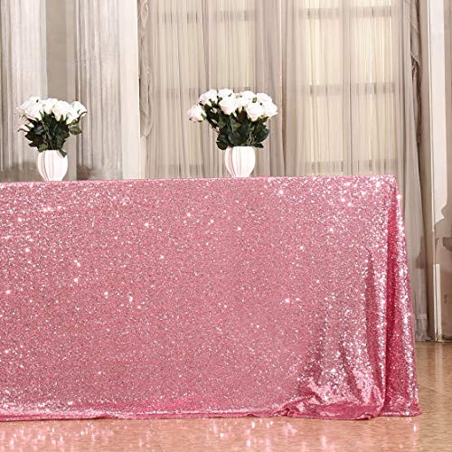 Eternal Beauty Sequin Tablecloth Rectangular Sequin Table Cloth for Party Cake Dessert Sparkly Sequin Overlay  Fuchsia Pink 60x102 inch