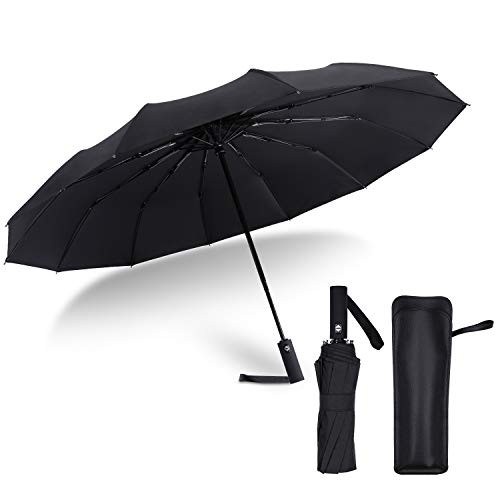 Windproof Travel Umbrella XINBAOHONG 12 Ribs Sun Rain Ergonomic Handle Umbrella with Auto Open Close Button
