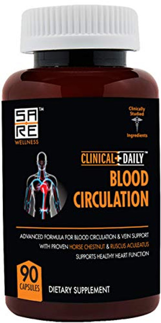 CLINICAL DAILY Blood Circulation Supplement Butchers Broom Horse Chestnut Cayenne Arginine Diosmin Herbal Varicose Vein Treatment Poor Circulation and Vein Support For Healthy Legs 90 Capsules